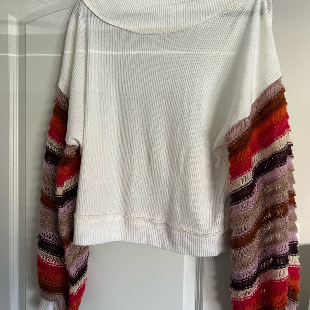 Free People striped sleeve wide neck top